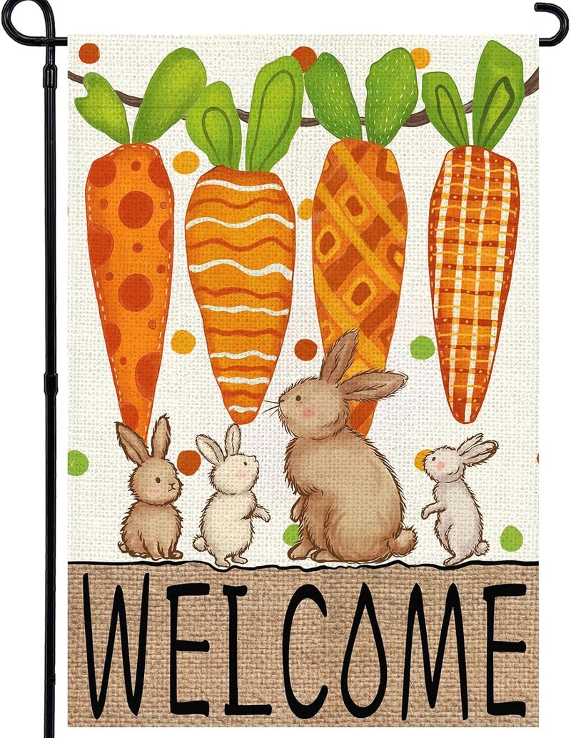Agroon Easter Garden Flag 12x18 Inch, Double Sided Carrots Bunny Flag for Yard Outdoor Decoration - Image 1